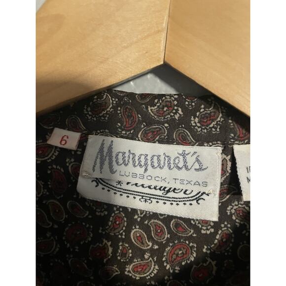 Vintage Womens Top Size 6 Brown Paisley Long Sleeve Button Up Prairie 60s FLAW - Picture 4 of 8